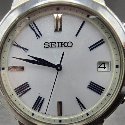 Seiko Atomic Solar Watch Men 37mm White Dial Silver Tone Date 7B24-0BS0 PARTS4