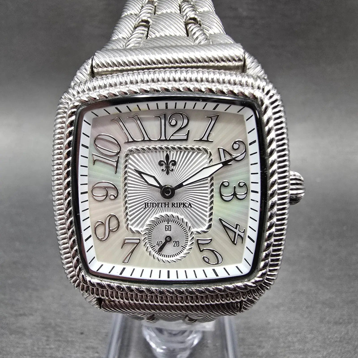 Judith Ripka Tank Watch Women 33mm MOP Dial Silver Tone Small Seconds New Batt0