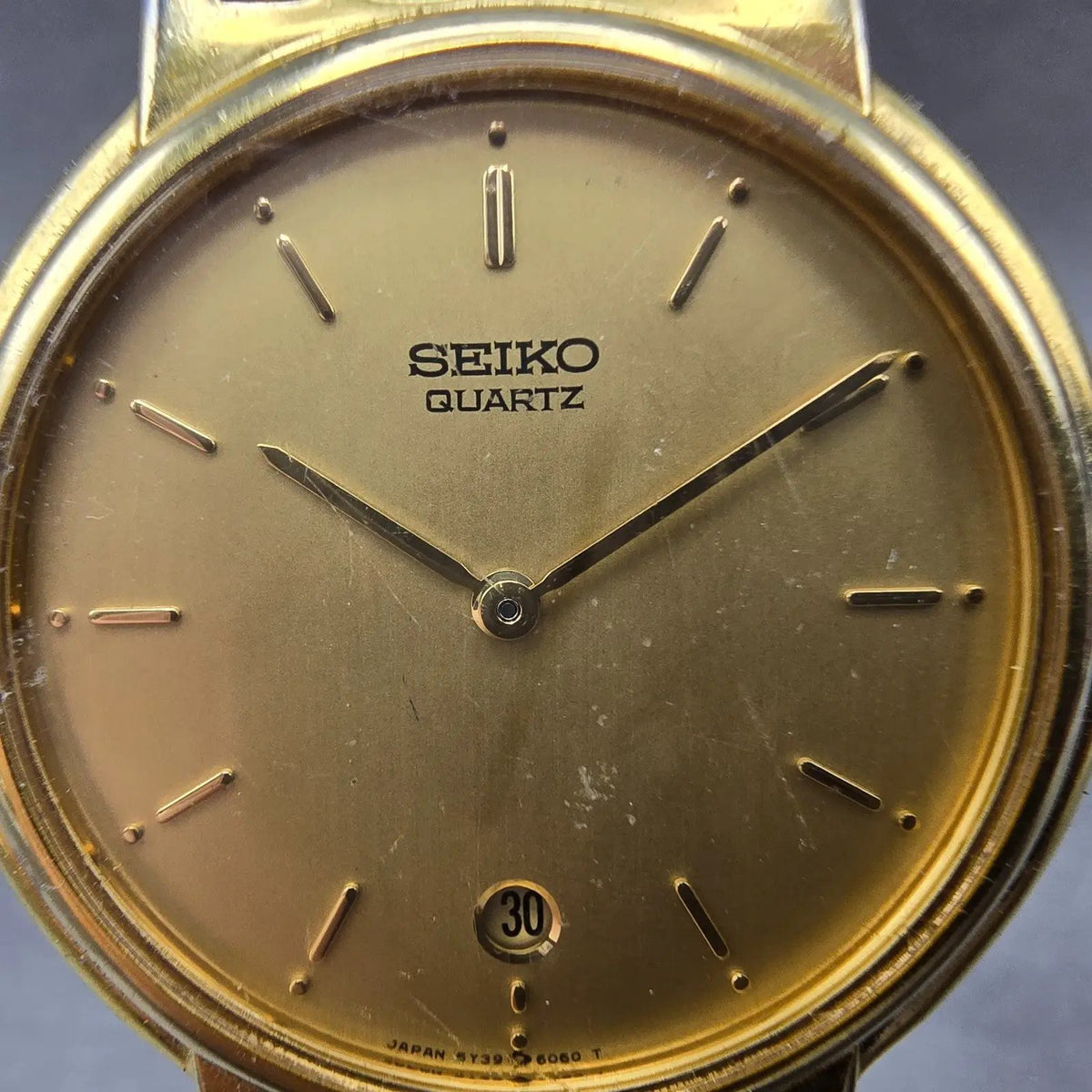 Seiko Watch Men 24mm Gold Dial Gold Tone Round Date 5Y39-6040 VTGPARTS2