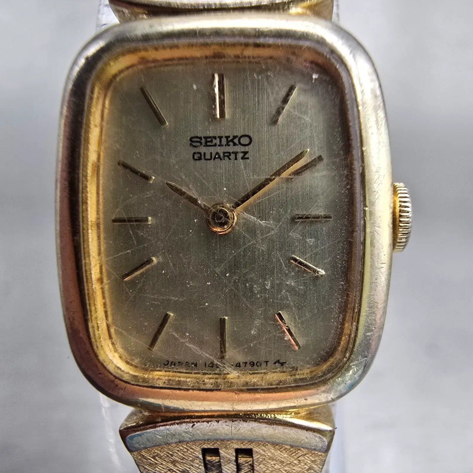 Seiko Watch Women 16mm Gold Dial Gold Tone Rectangle 1400-7619 New Battery VTG1