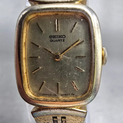 Seiko Watch Women 16mm Gold Dial Gold Tone Rectangle 1400-7619 New Battery VTG1