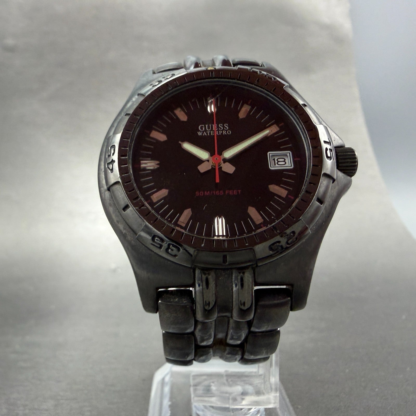Guess Waterpro Dive Watch Men 40mm Black Dial Black Tone Date Round New Batt6