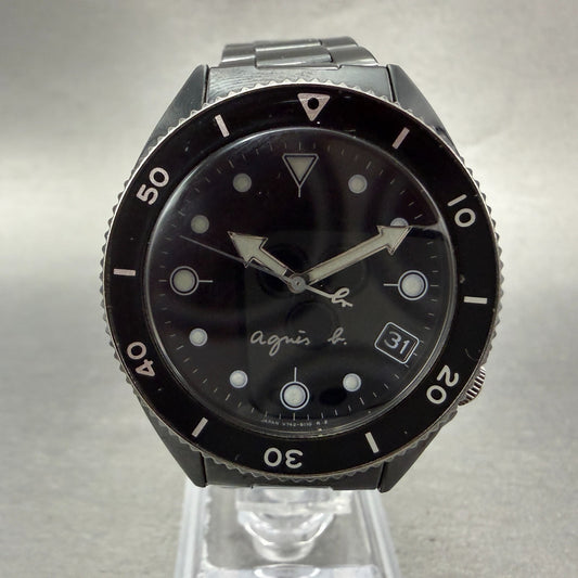 Seiko Again R Dive Watch Women 35mm Black Dial Black Tone Date Round New batt0