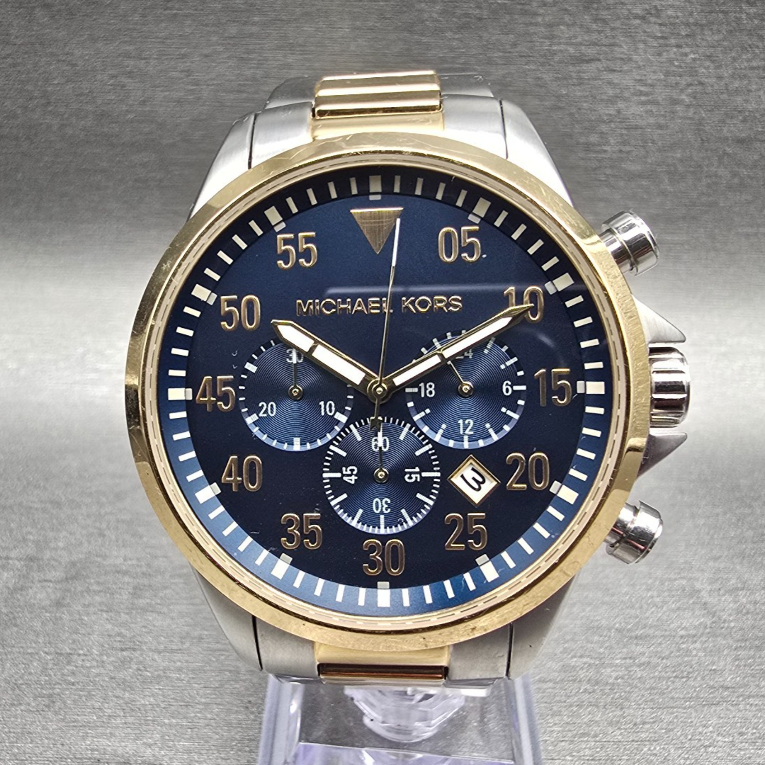 Michael Kors Tompkins Watch Women 45mm Blue Dial Chrono Date MK8862 New Battery0