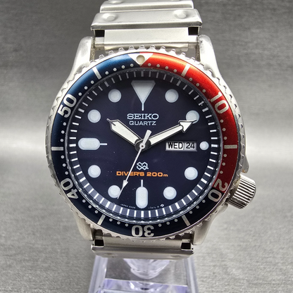 Seiko Dive Watch Men 42mm Blue Dial Steel Pepsi SQ Daydate 5H26-7A19 New Battery0