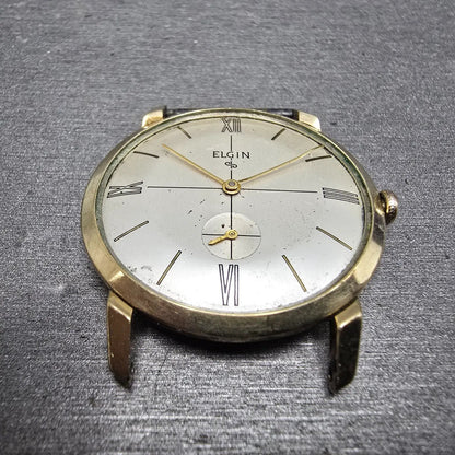 Elgin Watch Men 32mm Silver Dial 10K Gold Plated Manual Wind Cal 712 READ!! RUNS2
