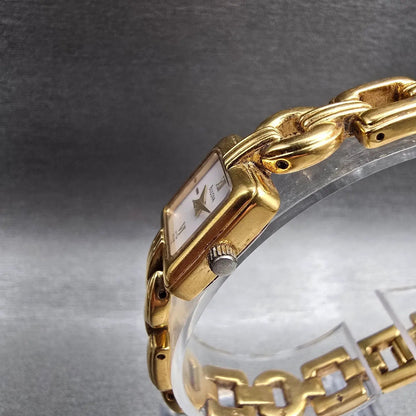 Bulova Watch Women 17mm White Dial Gold Tone Square 97T38 New Battery2