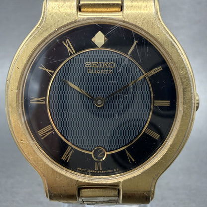 Seiko Watch Men 33mm Black Dial Gold Tone Date Round 5Y391029 New Battery1