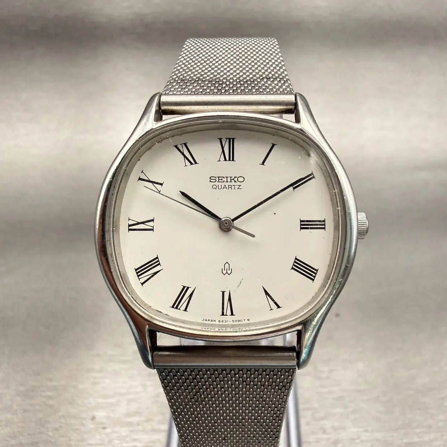 Seiko Watch Men 34mm White Dial Silver Tone Oval 6431-5040 New Battery Vintage0