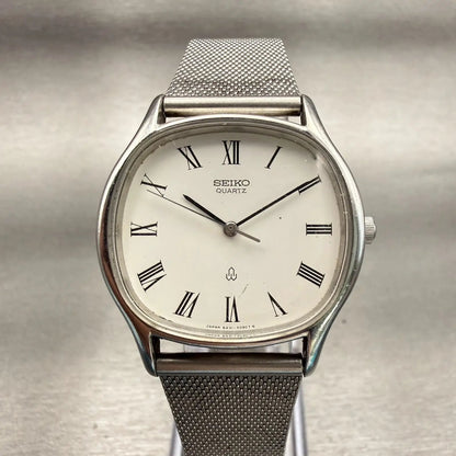 Seiko Watch Men 34mm White Dial Silver Tone Oval 6431-5040 New Battery Vintage0