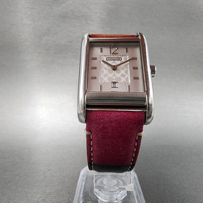 Coach Tank Watch Women 25mm Silver Dial Steel Date Rectangle Leather New Battery