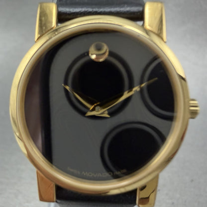 Movado Museum Watch Women 25mm Black Dial Gold Round 87.A1.845 New Battery1