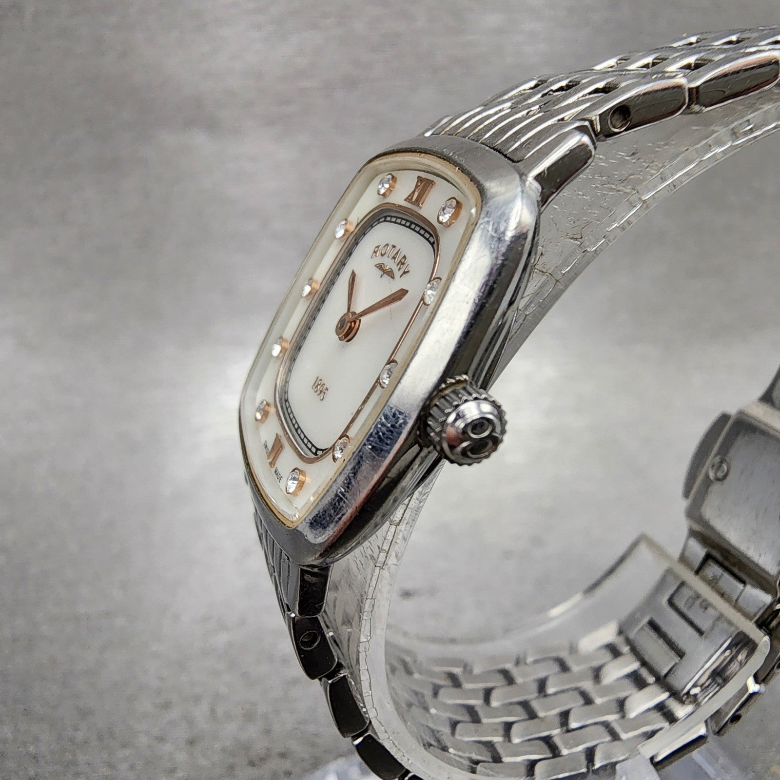 Rotary Ultra Slim Watch Women 23mm MOP Dial Two Tone Rectangle New Battery2