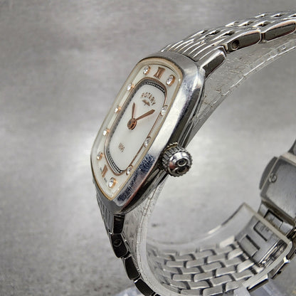 Rotary Ultra Slim Watch Women 23mm MOP Dial Two Tone Rectangle New Battery2