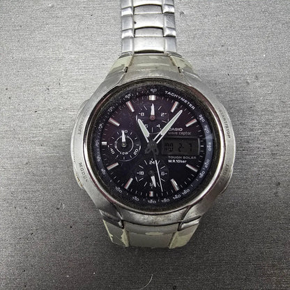 Casio Wave Ceptor Watch Men 43mm Blue Dial Analog Digital Steel WVA-500J READ!!!0