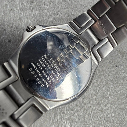 Seiko Watch Men 35mm Blue Dial Silver Tone Date Round V739-0B30 New Battery JP10