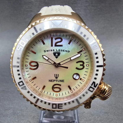 Swiss Legend Neptune Watch Women 44mm MOP Dial Rose Gold Date Round New Battery0