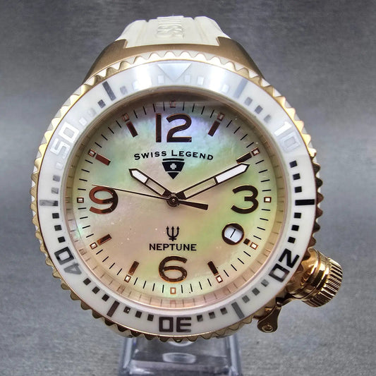 Swiss Legend Neptune Watch Women 44mm MOP Dial Rose Gold Date Round New Battery0