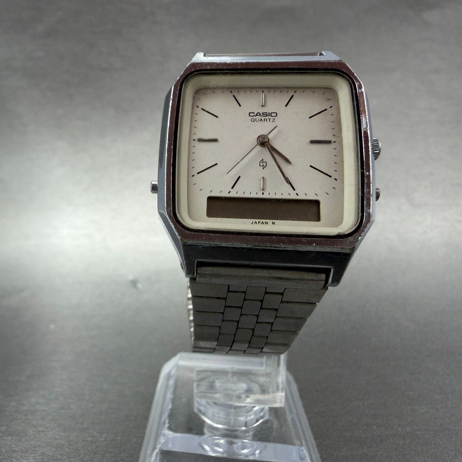 Casio Analog Digital Watch Men 31mm Silver Dial Silver Tone AQ-321 PARTS ABC VTG6
