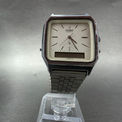 Casio Analog Digital Watch Men 31mm Silver Dial Silver Tone AQ-321 PARTS ABC VTG6