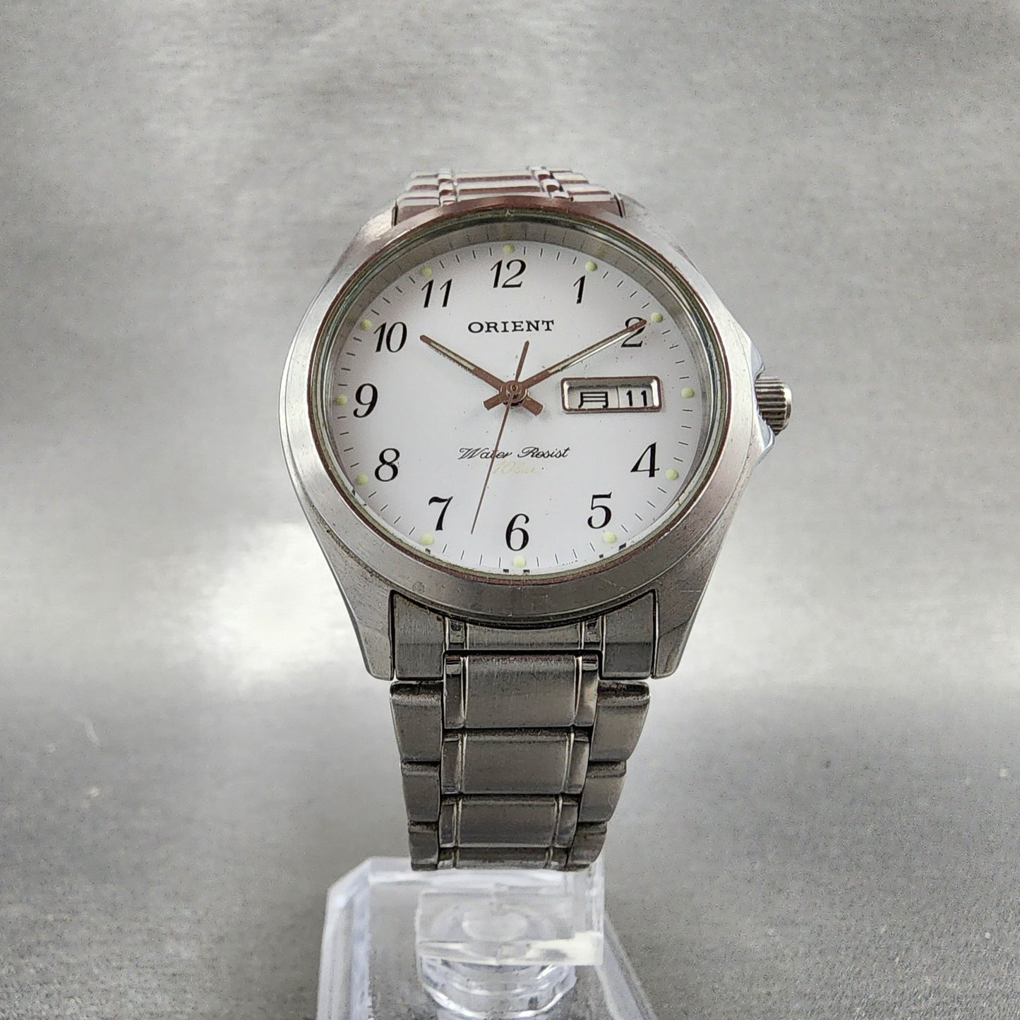 Orient Watch Men 35mm White Dial Silver Tone Daydate Round New Battery5