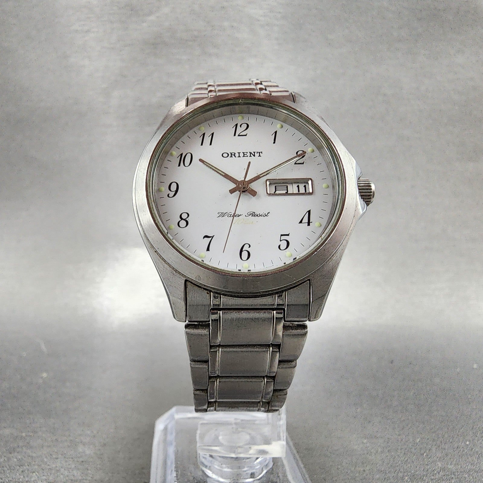 Orient Watch Men 35mm White Dial Silver Tone Daydate Round New Battery5