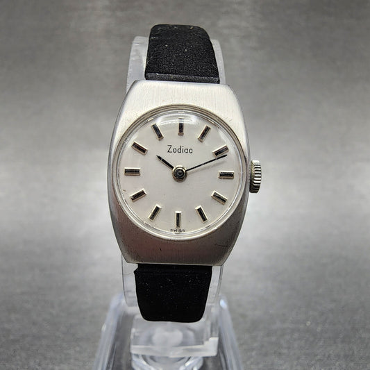 VTG Zodiac Watch Women 19mm Silver Dial Gold Plated Manual Wind Runs0