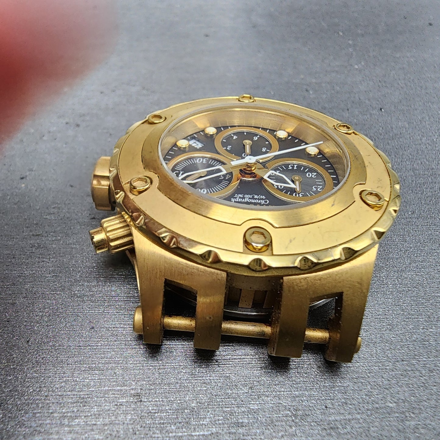 Invicta Subaqua Chronograph Watch Women 40mm Black Dial Gold Tone Date New Batt4