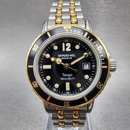 Raymond Weil Tango Diver Watch Women 30mm Black Dial Two Tone Date 5363 New Batt