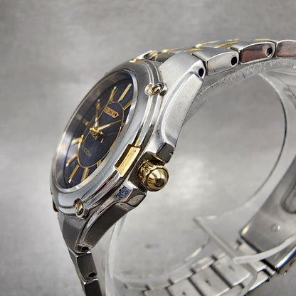 Seiko 100M Watch Women 28mm Blue Dial Two Tone Date Round 7n820fh0 New Battery2