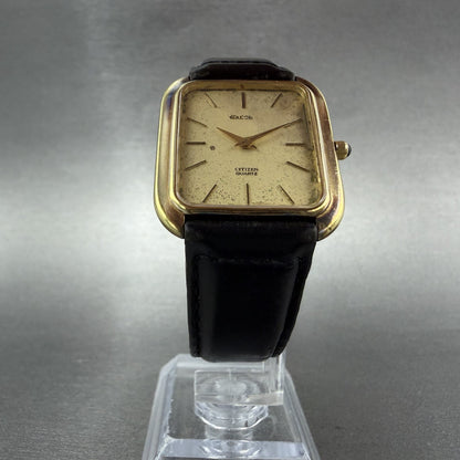 Citizen Exceed Tank Watch Men 28mm Champagne Dial Gold Tone Rectangle New batt5