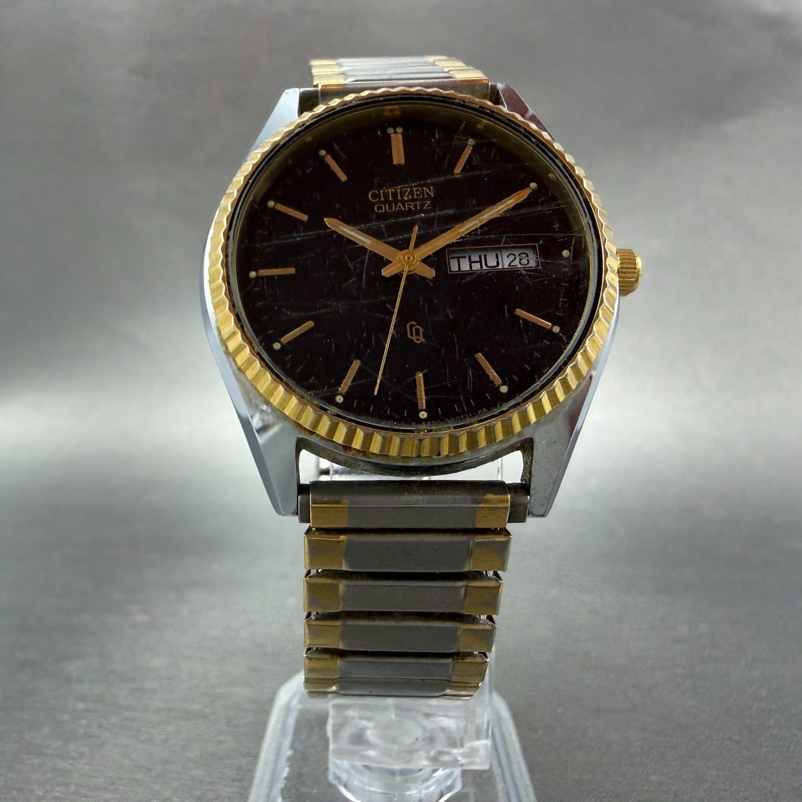 Citizen CQ President Watch Men 35mm Black Dial Two Tone Daydate Round New Batt5