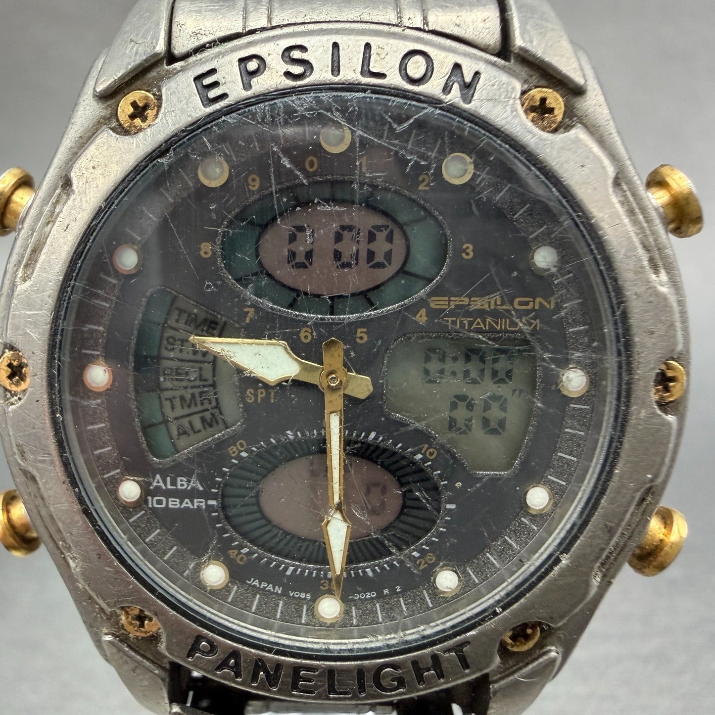 Seiko ALBA Epilon Watch Men 40mm Analog Digital Alarm Chrono V085-0020 New Batt1