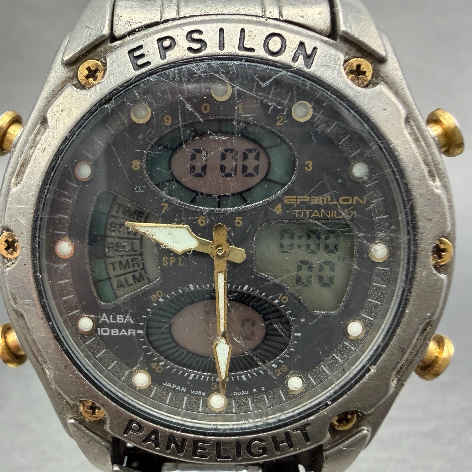Seiko ALBA Epilon Watch Men 40mm Analog Digital Alarm Chrono V085-0020 New Batt1