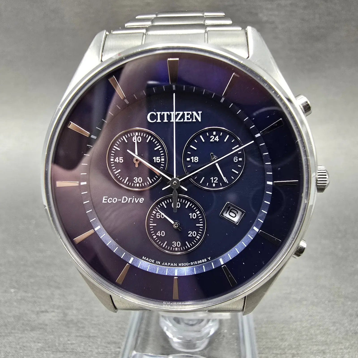 Citizen Eco-Drive Chronograph Watch Men 40mm Blue Dial Steel H500-S107300 Runs0