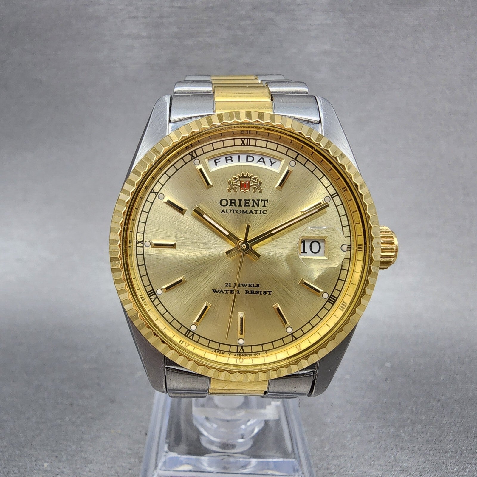 Orient President Watch Men 36mm Gold Dial Two Tone Daydate Automatic Works0