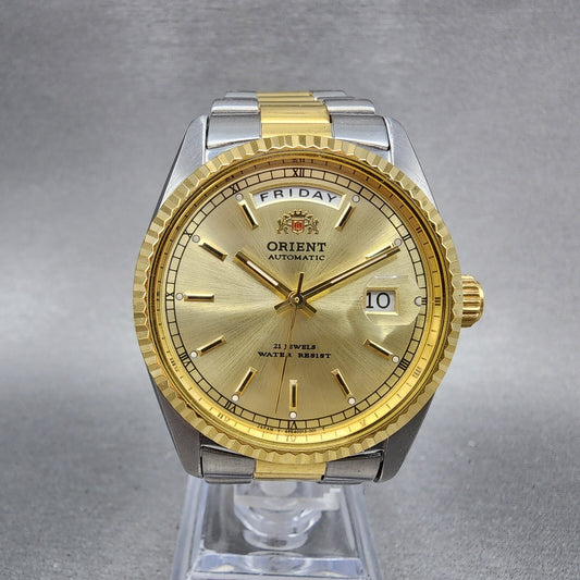Orient President Watch Men 36mm Gold Dial Two Tone Daydate Automatic Works0
