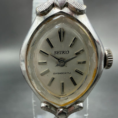 Seiko Watch Women 17mm Silver Dial Silver Tone Oval Manual 21-7320 Runs Vintage1