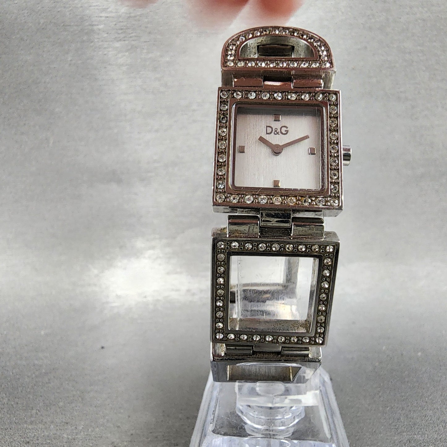 Dolce & Gabbana Tank Watch Women 21mm Silver Dial Steel Crystal Accent NewBattAB5