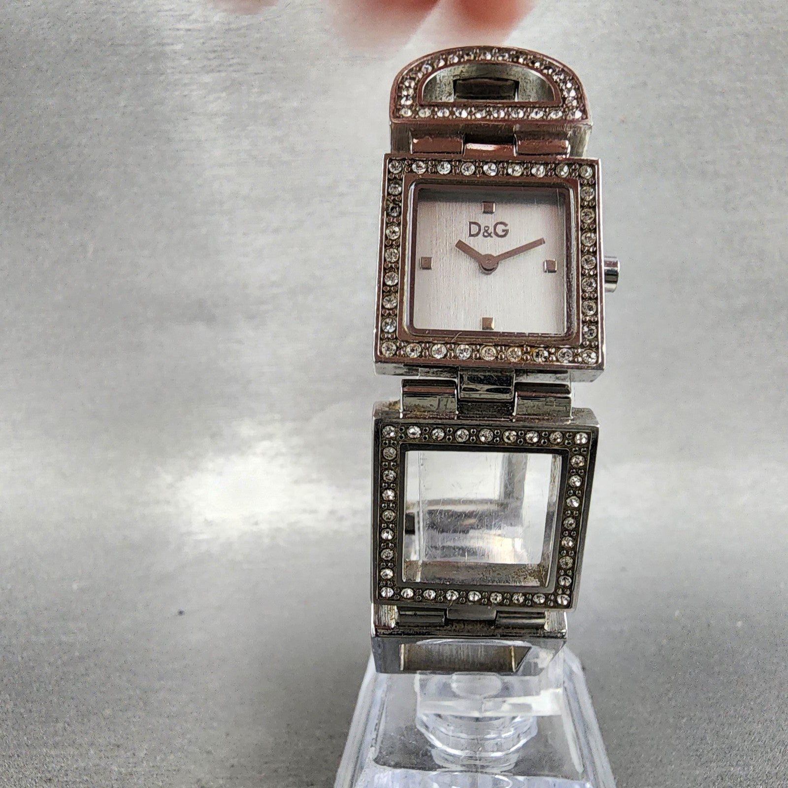 Dolce & Gabbana Tank Watch Women 21mm Silver Dial Steel Crystal Accent NewBattAB5