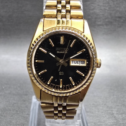 Seiko Watch Women 24mm Black Dial Gold Daydate Round 3Y03-0169 New Battery JP20