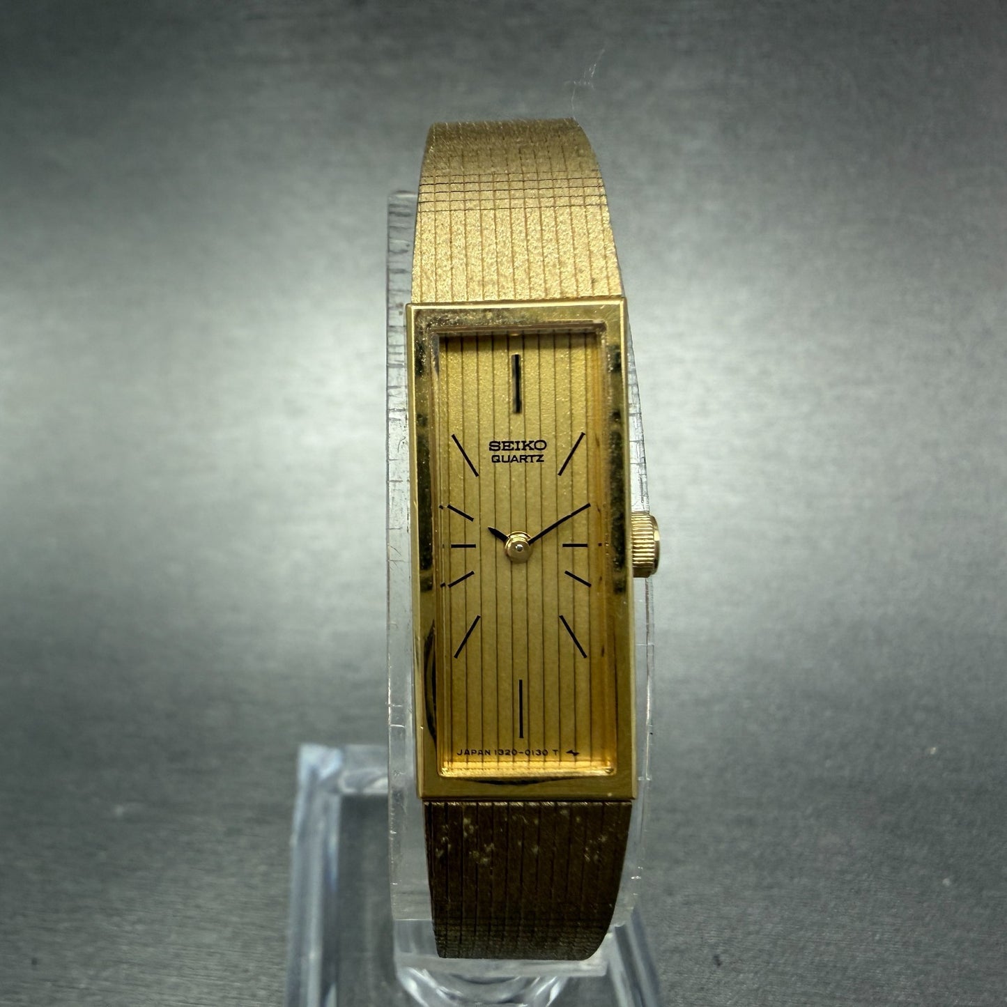 Seiko Tank Watch Women 12mm Champagne Dial Gold Tone 1320-5119 New Battery0