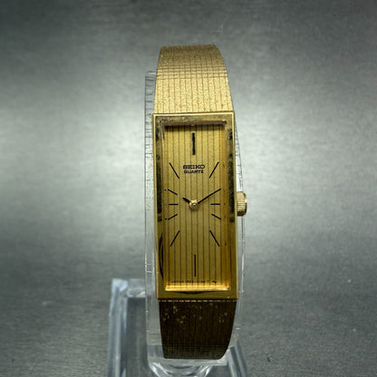 Seiko Tank Watch Women 12mm Champagne Dial Gold Tone 1320-5119 New Battery0