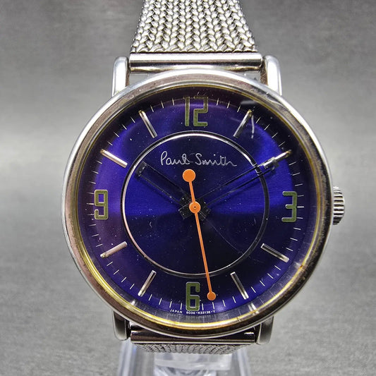 Paul Smith Watch Men 36mm Blue Dial Silver Tone Round 6034-H19519 New Battery0