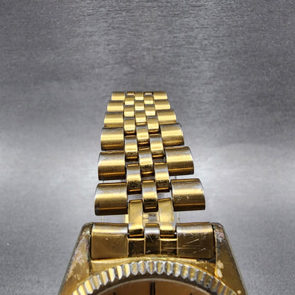 Seiko SQ Watch 37mm Men Gold Dial Gold Tone Daydate Round 5y238a68 New Battery4