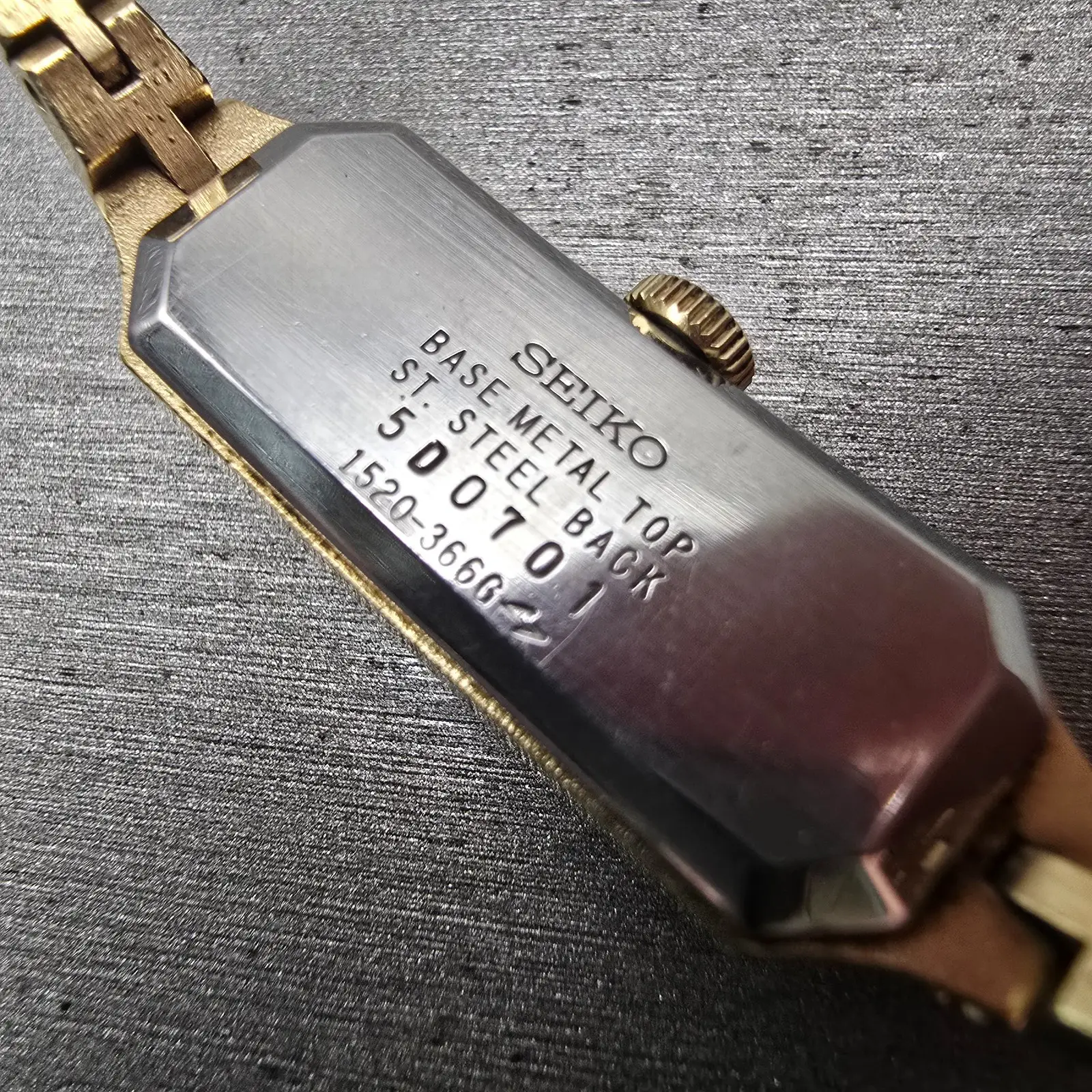 Seiko Watch Women 12mm Brown Dial Gold Tone Rectangle 1520-3666 Manual Wind VTG10