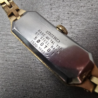 Seiko Watch Women 12mm Brown Dial Gold Tone Rectangle 1520-3666 Manual Wind VTG10