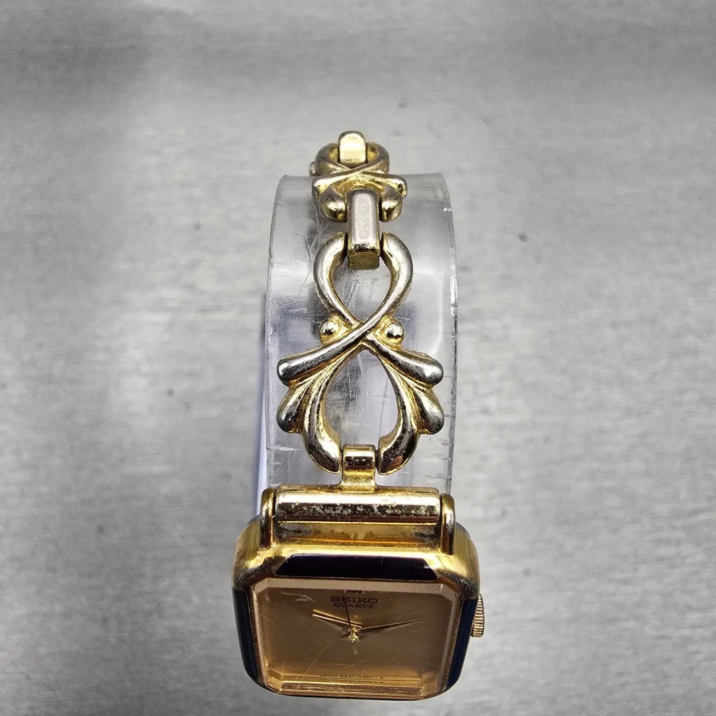 Seiko Watch Women 19mm Gold Dial Gold Tone Rectangle 5421-5160 New Battery VTG4