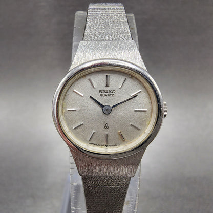 Seiko Watch Women 20mm Silver Dial Silver Tone Oval 23205430 New Battery VTG0