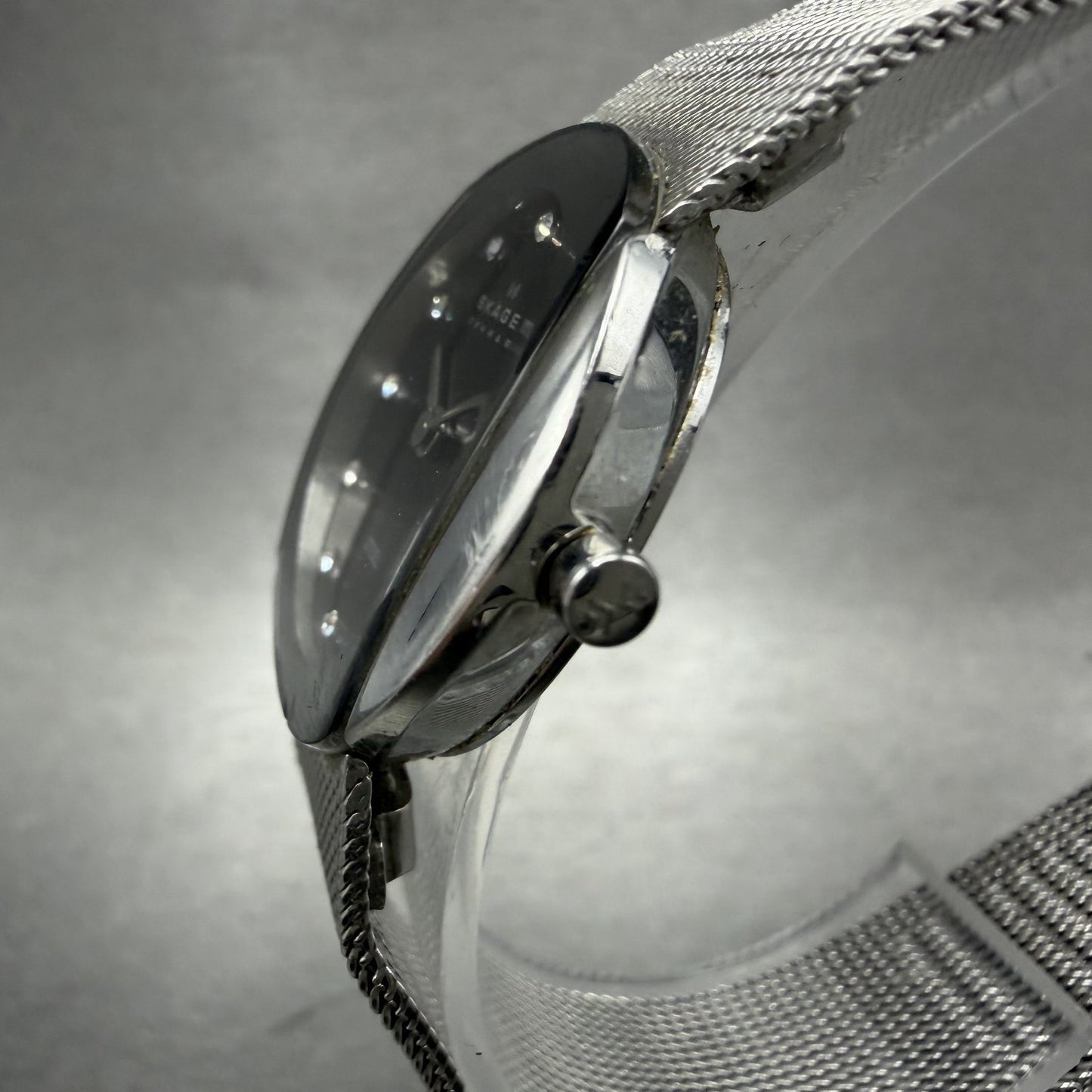 Skagen Watch Women 26mm Black Dial Silver Tone Oval Mesh Band 589SSSB New Batt2